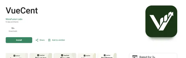 VueCent, screenshot of the live product